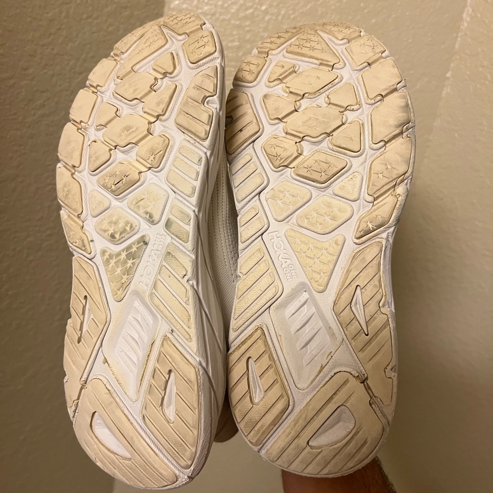 Hoka Women's Cream White Athletic Running Shoes with Brown Logo - Picture 4 of 6